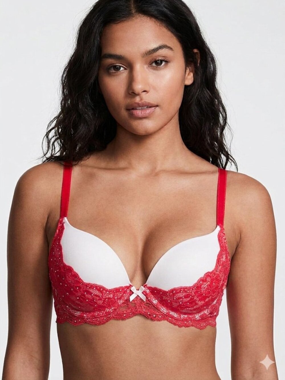 Victoria's Secret Bra Womens 34A Red Lace Push Up Padded Underwire Valentines